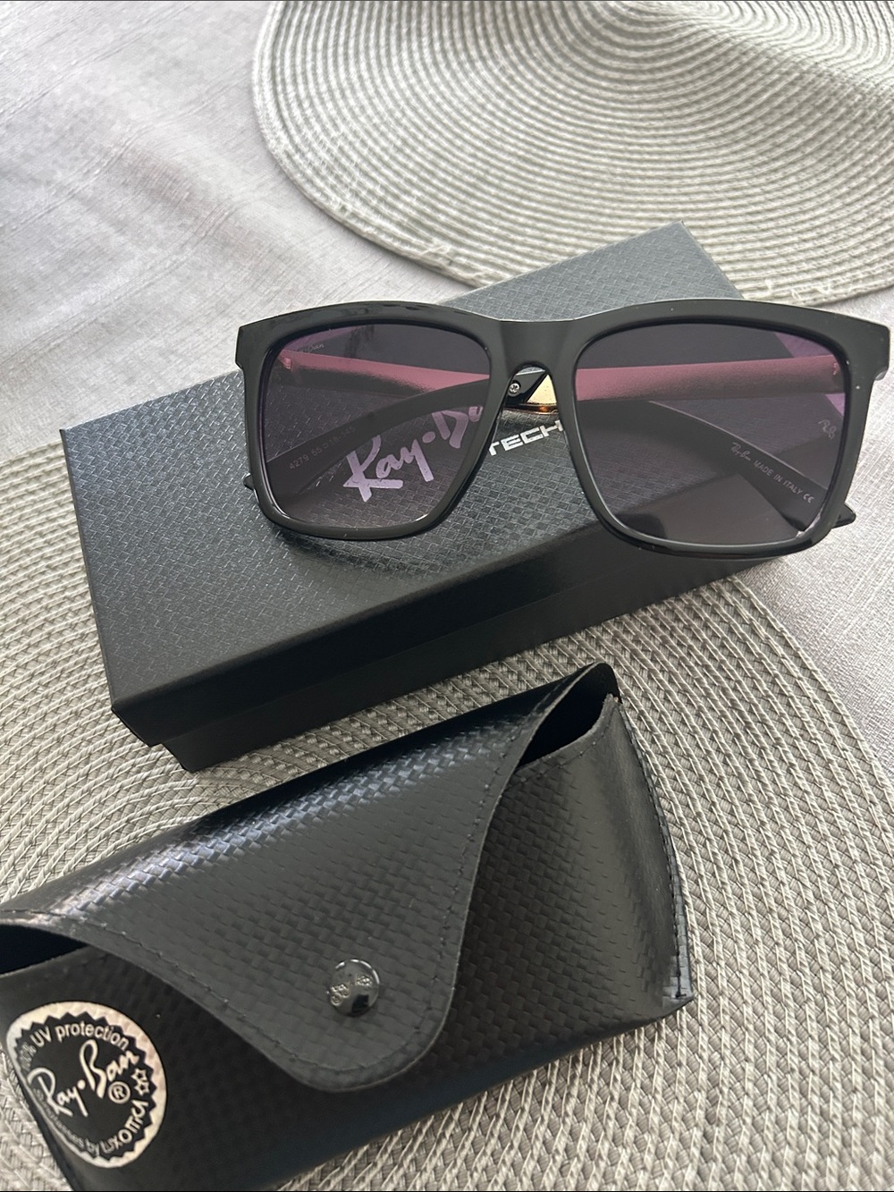 Ray-Ban Matte Black Frame Sunglasses with Purple Tint